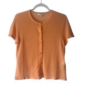Madewell Orange Sheer Knit Button Front Sweater Large Lightweight‎ Short Sleeve